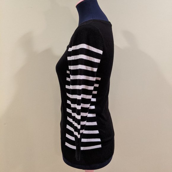 Zip Up Black and White Striped Sweater - Picture 2 of 5